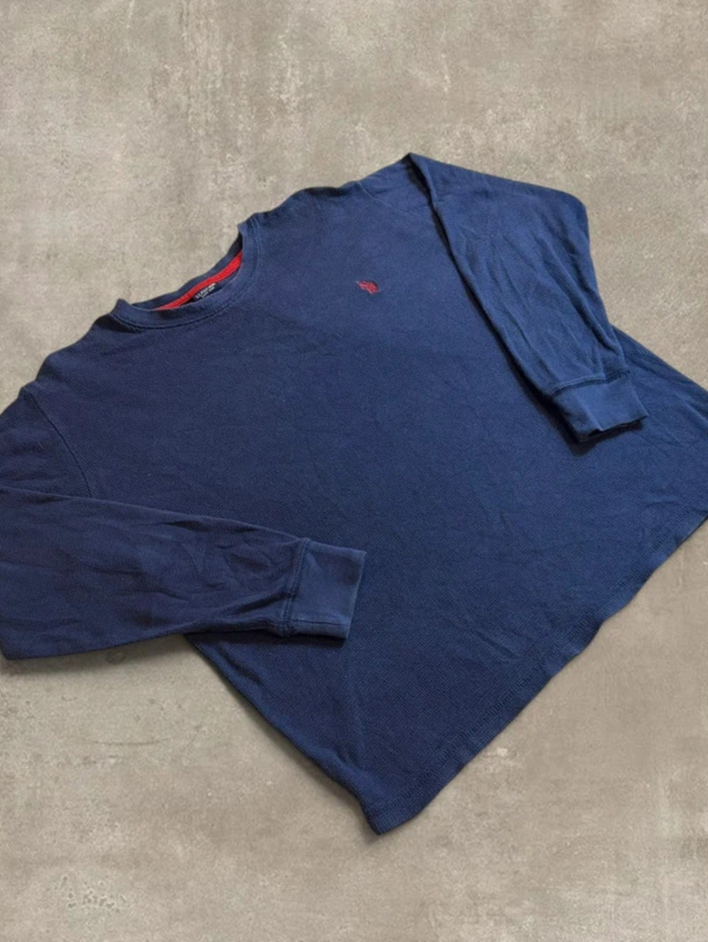 US Polo Assn Henley Shirt Mens XL Navy Blue Red Trim Waffle Knit Long Sleeve Y2K